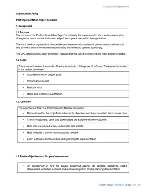 post implementation report template